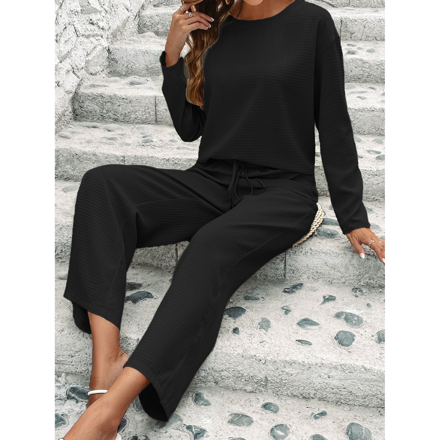 Long Sleeved Top Fashion Pants Two-piece Set