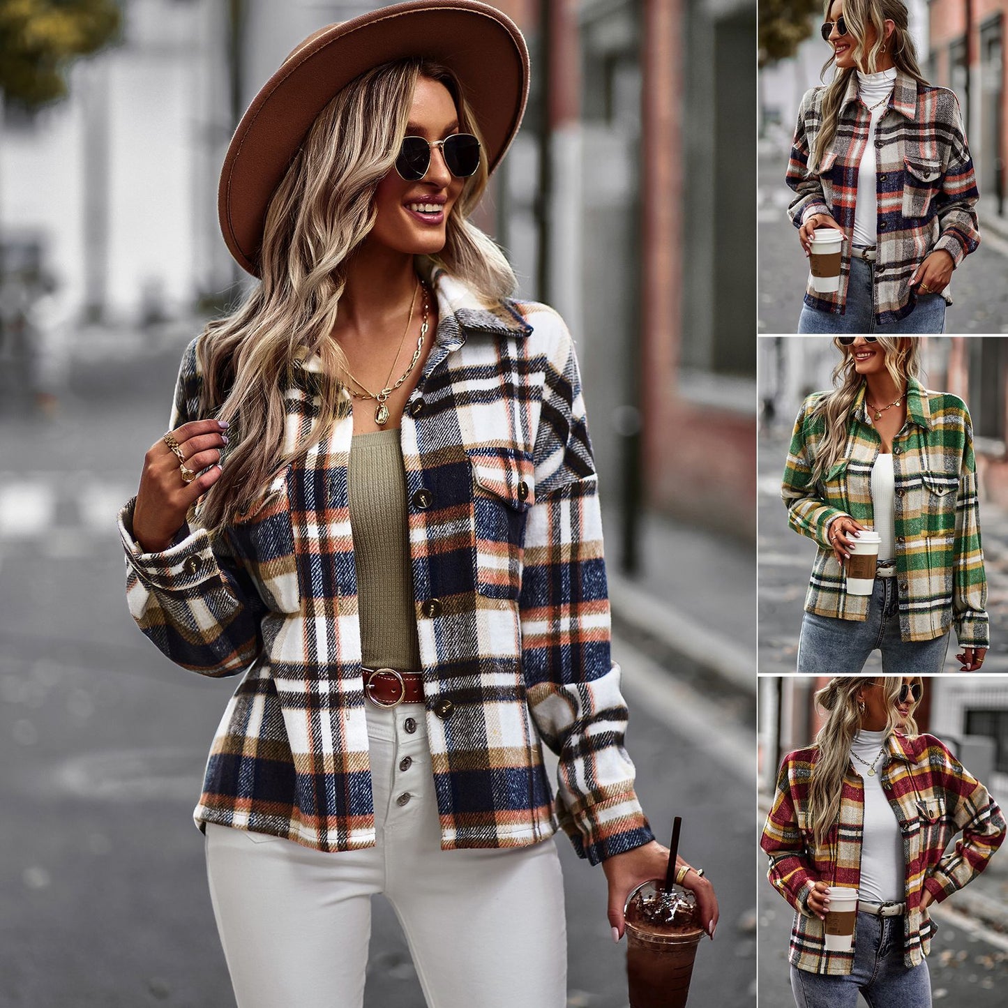 Women's Fashion Casual Temperament Plaid Shirt Coat