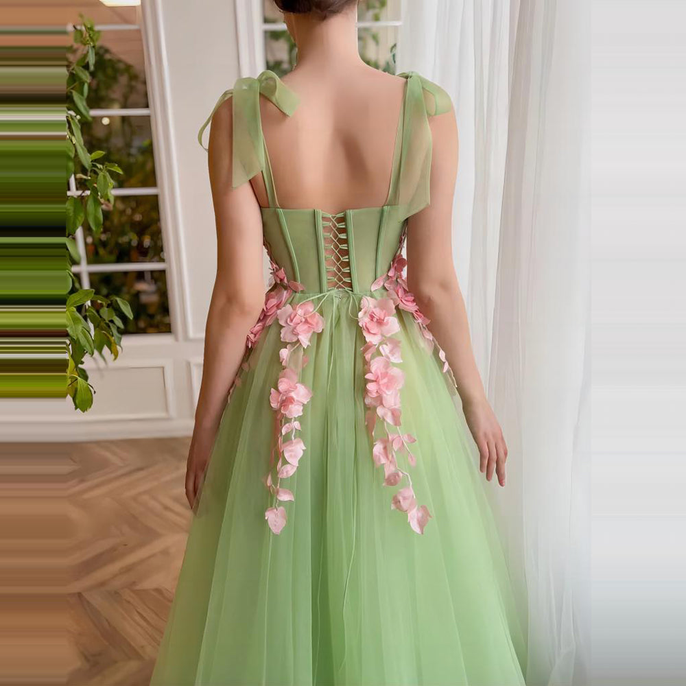 French Flower Dress Cut Green