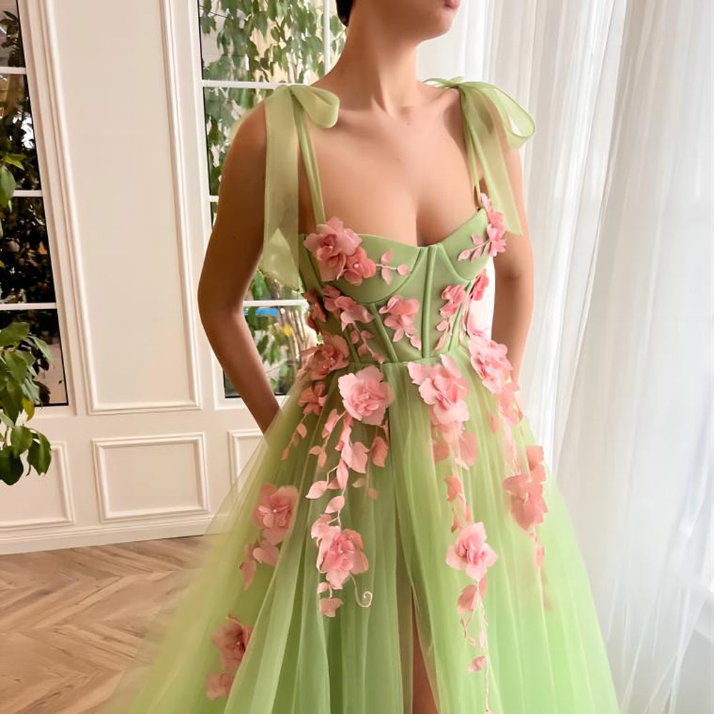 French Flower Dress Cut Green