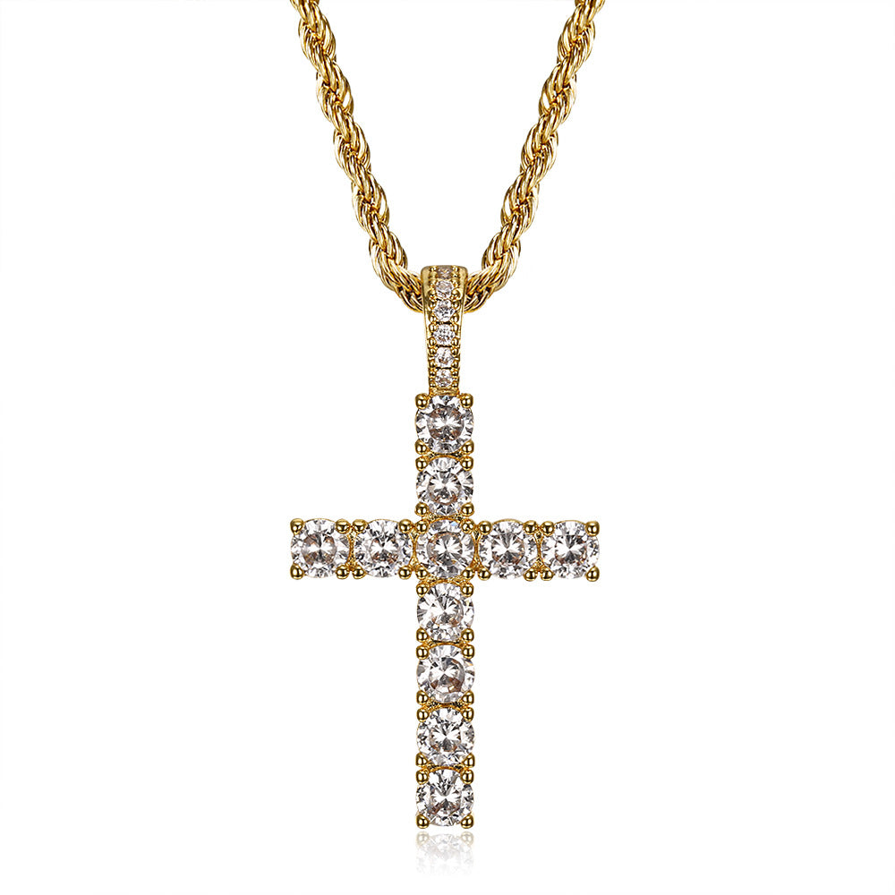 Copper Micro-inlaid Zircon Cross Plated Necklace