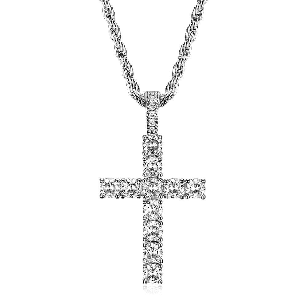 Copper Micro-inlaid Zircon Cross Plated Necklace