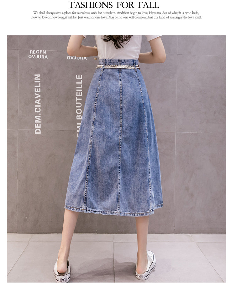 Chic French Loose Denim Skirt Casual Slim Literary A-line Skirt Mid-length Skirt