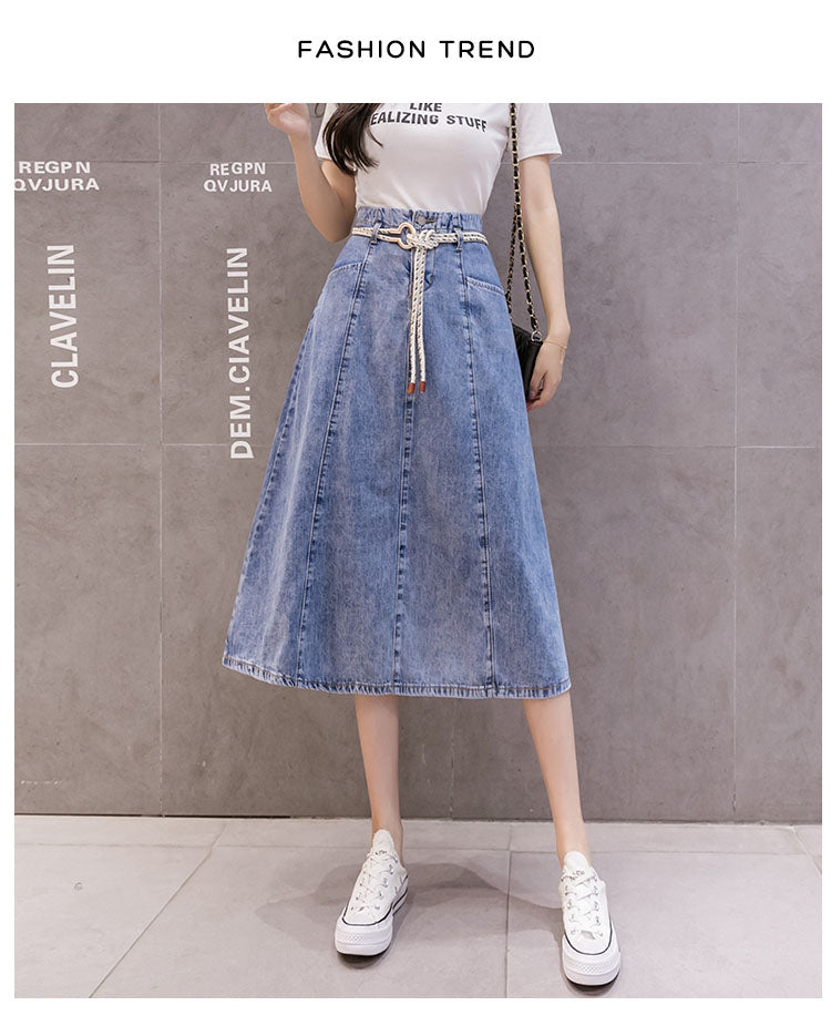 Chic French Loose Denim Skirt Casual Slim Literary A-line Skirt Mid-length Skirt