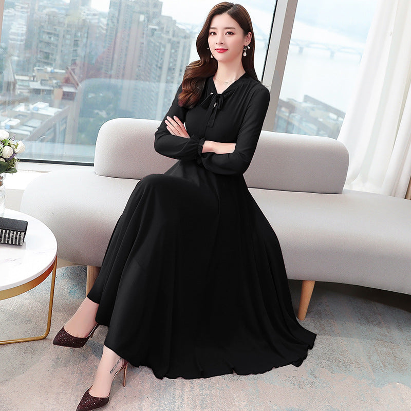 Long sleeve chiffon solid color dress