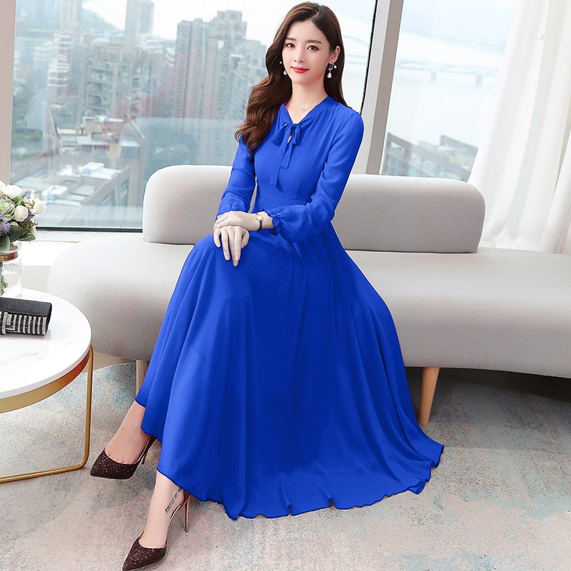 Long sleeve chiffon solid color dress