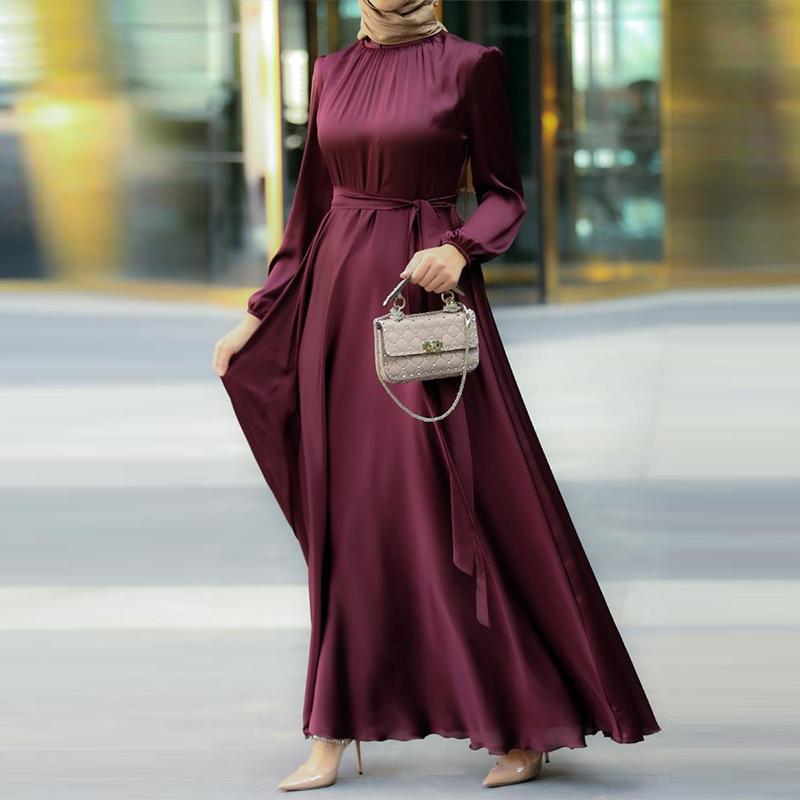 Women's Fashion Round Neck Long Sleeve Tie Loose Dress