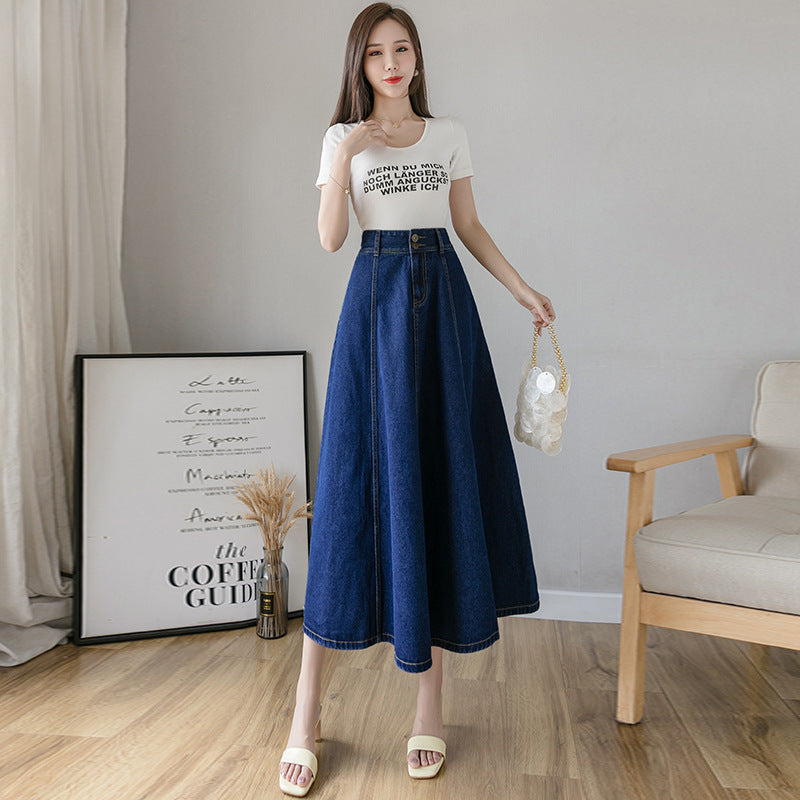 Ladies Mid-length Denim Umbrella Skirt