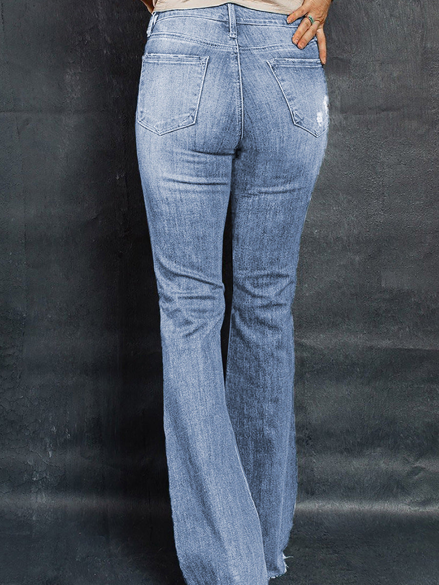 European And American High Waist Slim Denim Washed Pants