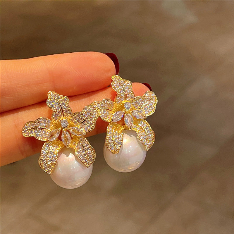 S925 Silver Needle New Full Diamond Lily Flower Earrings For Women's Light Luxury