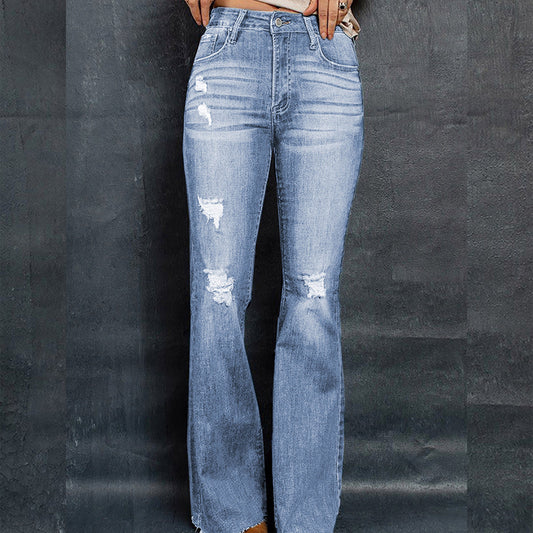 European And American High Waist Slim Denim Washed Pants