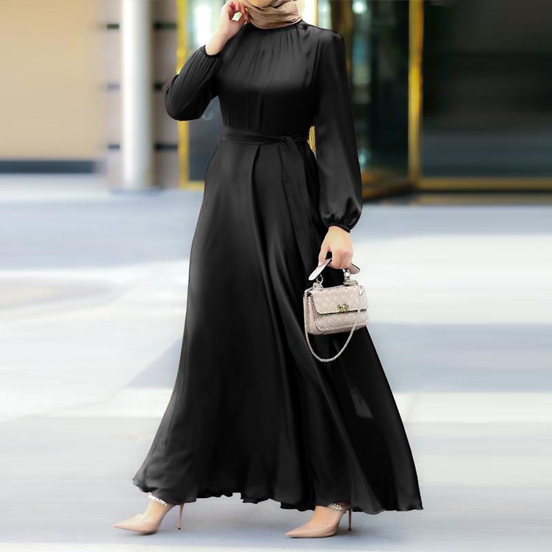 Women's Fashion Round Neck Long Sleeve Tie Loose Dress