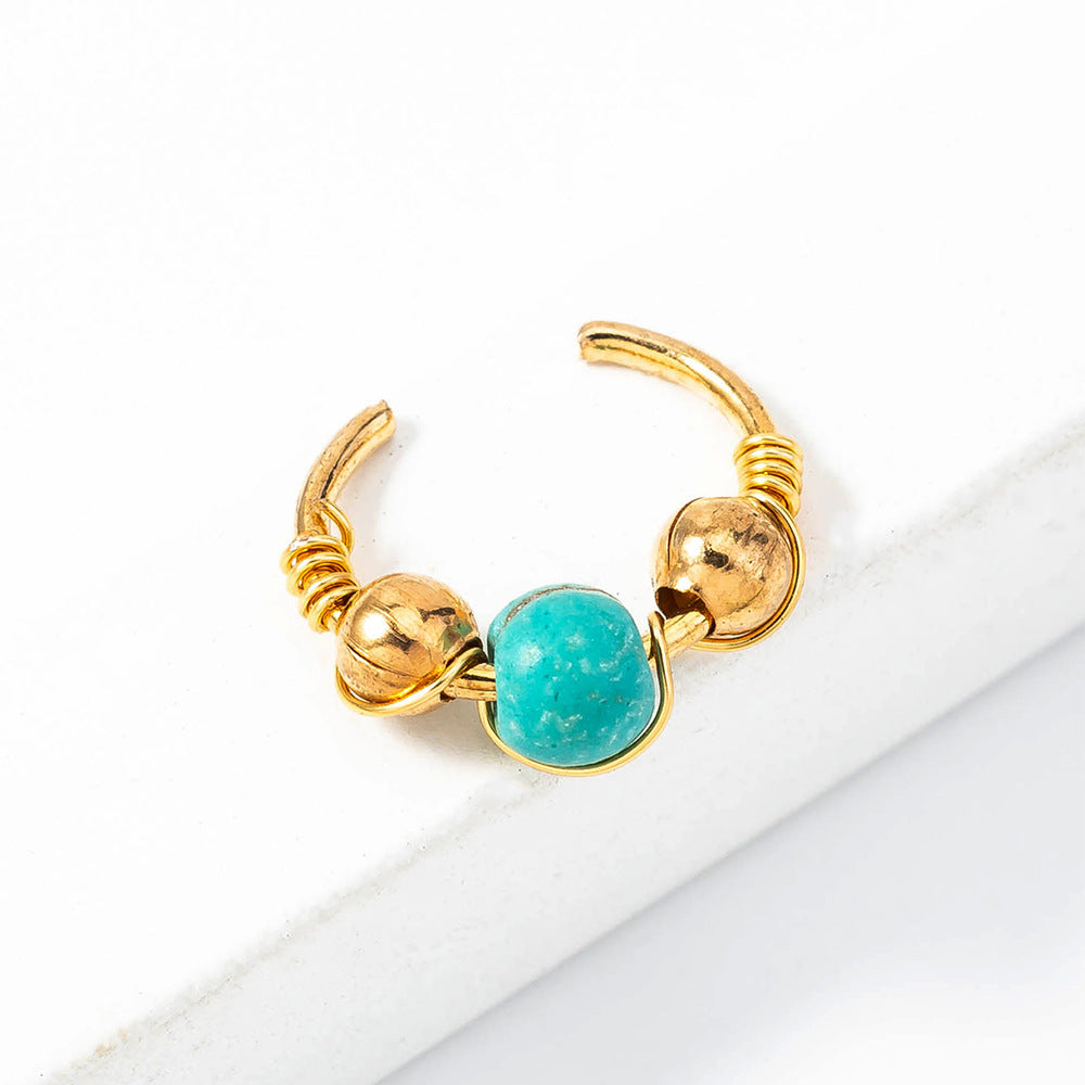 Bohemian Green Turquoise Beads Hand-wound Nose Ring