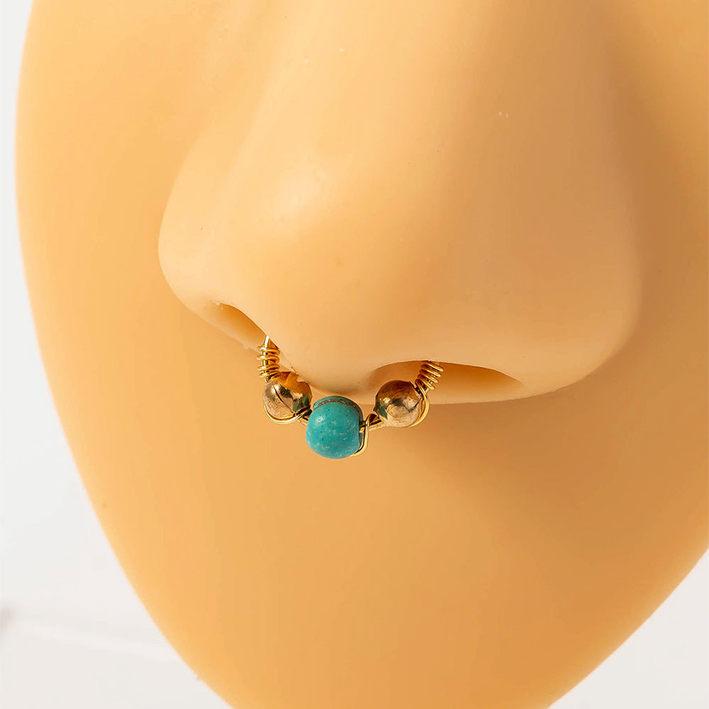 Bohemian Green Turquoise Beads Hand-wound Nose Ring