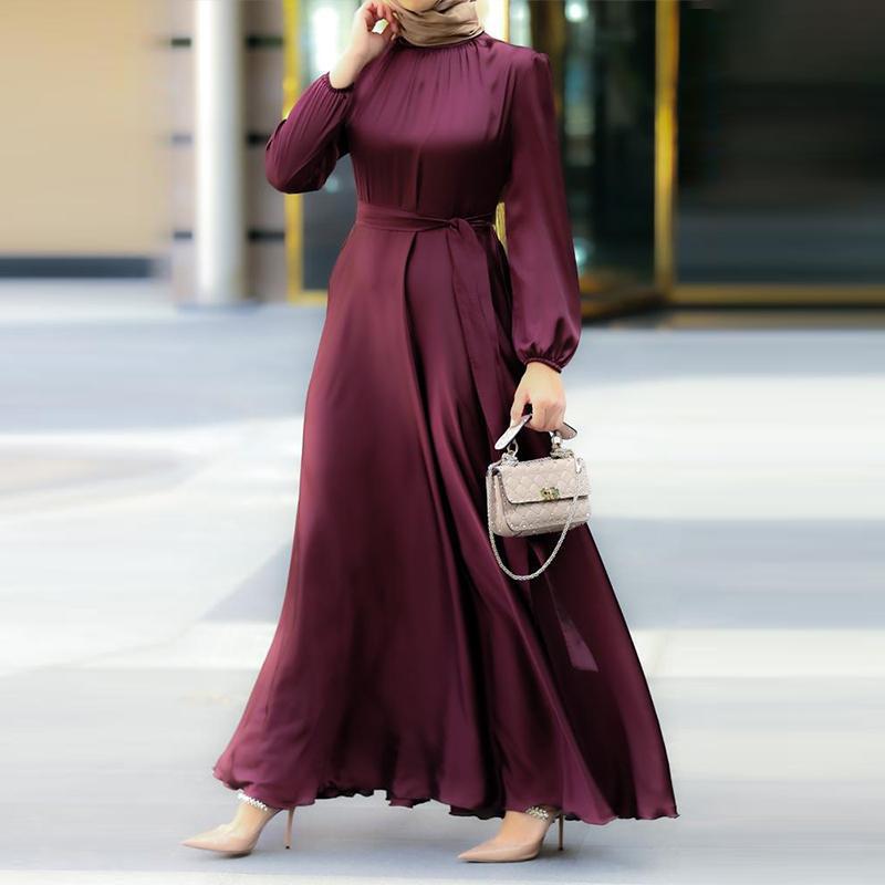 Women's Fashion Round Neck Long Sleeve Tie Loose Dress