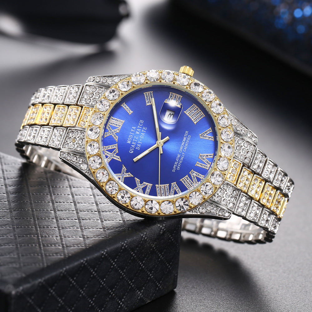 Full Diamond Surface Roman Scale Alloy Steel Belt Watch