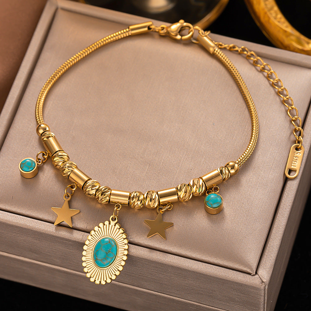 Roman Turquoise Stainless Steel Necklace-18K Gold-plated