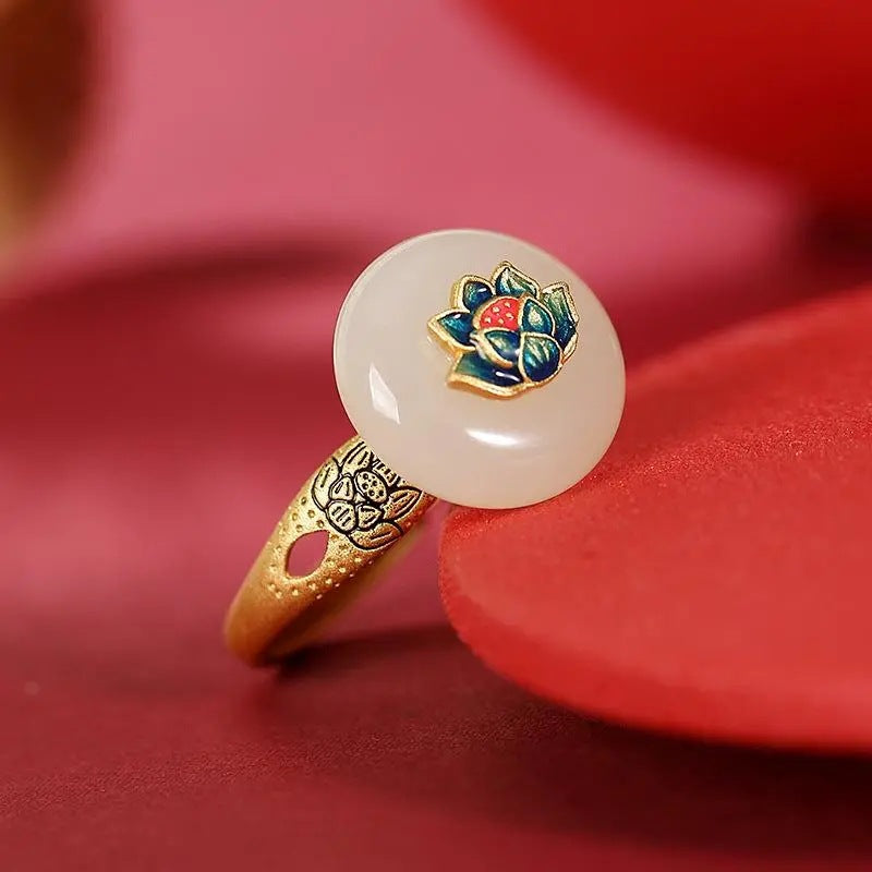 Hetian Jade Lotus Open Ring