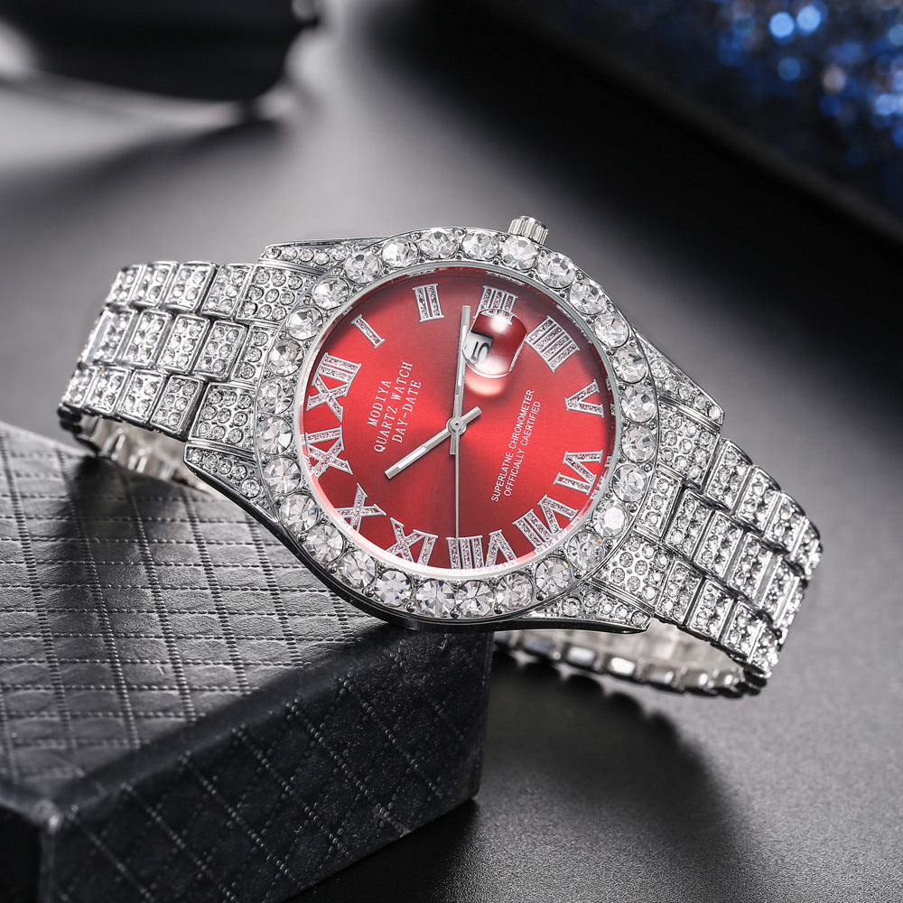 Full Diamond Surface Roman Scale Alloy Steel Belt Watch