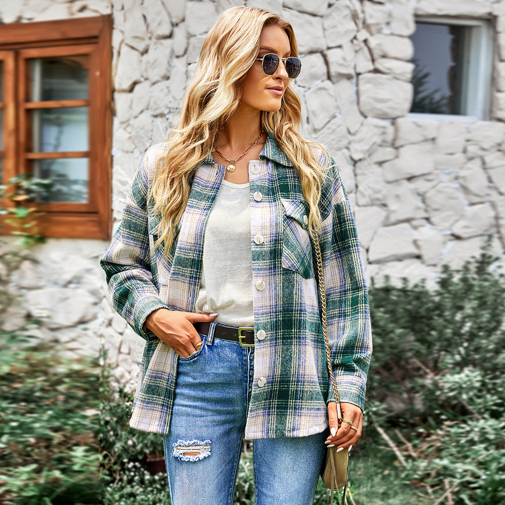 Women's Fashion Casual All-matching Plaid Shirt Top