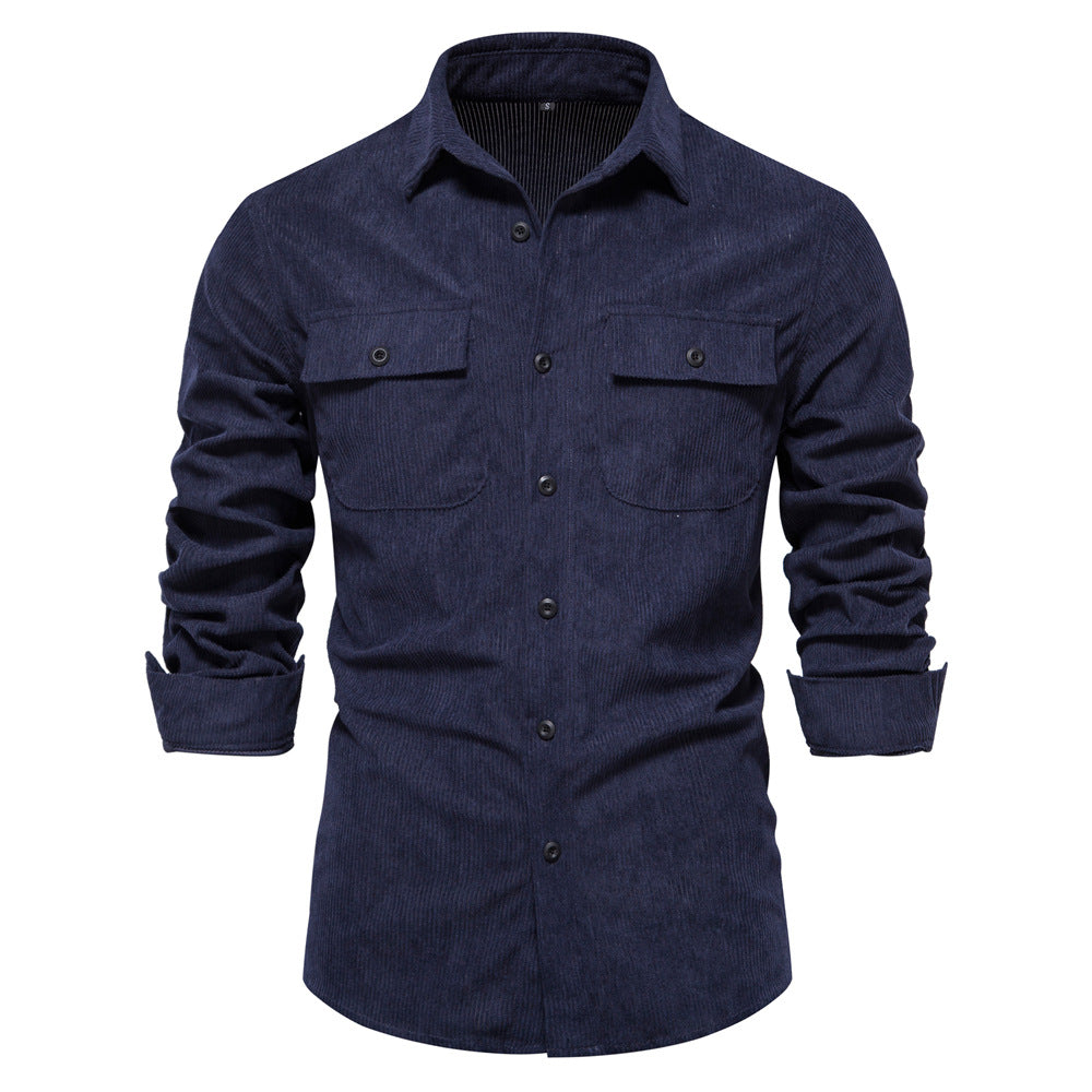 Men's Fashion Slim Corduroy Solid Color Long Sleeve Shirt