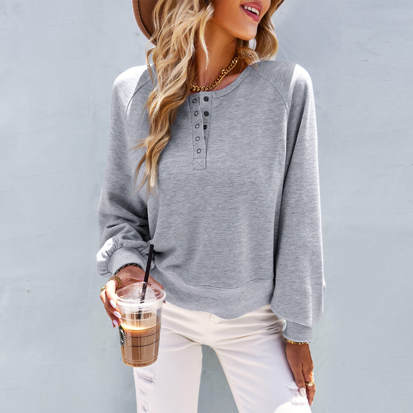 Women's Loose Casual Solid Color Hoodie Long-sleeved Top