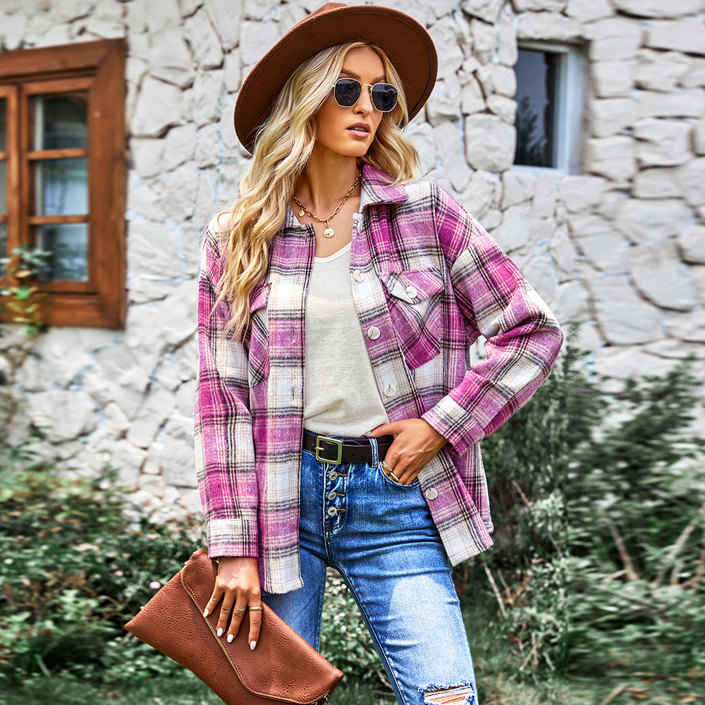 Women's Fashion Casual All-matching Plaid Shirt Top