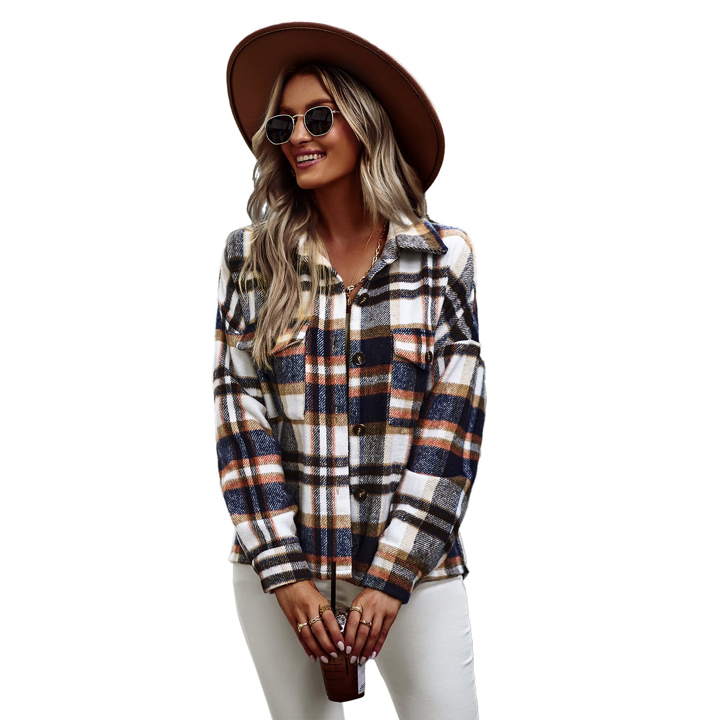 Women's Fashion Casual Temperament Plaid Shirt Coat