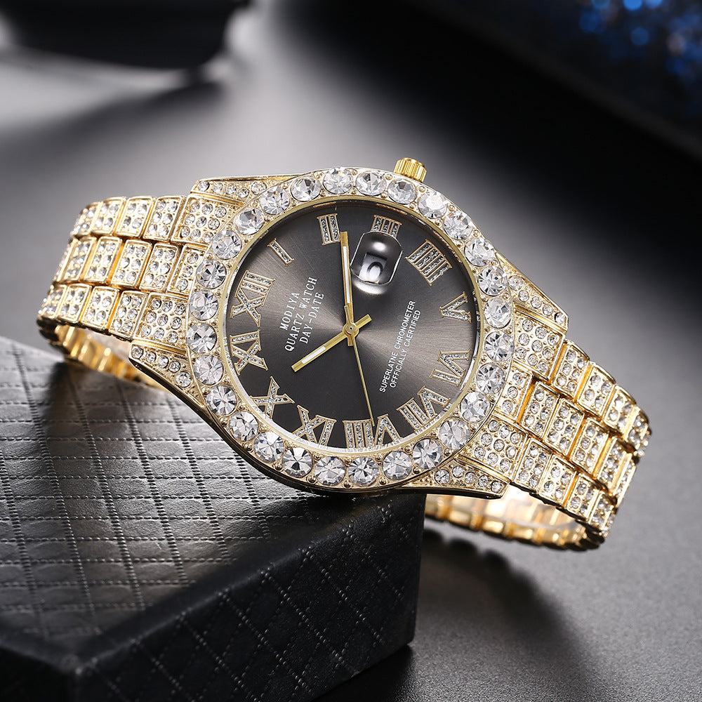 Full Diamond Surface Roman Scale Alloy Steel Belt Watch