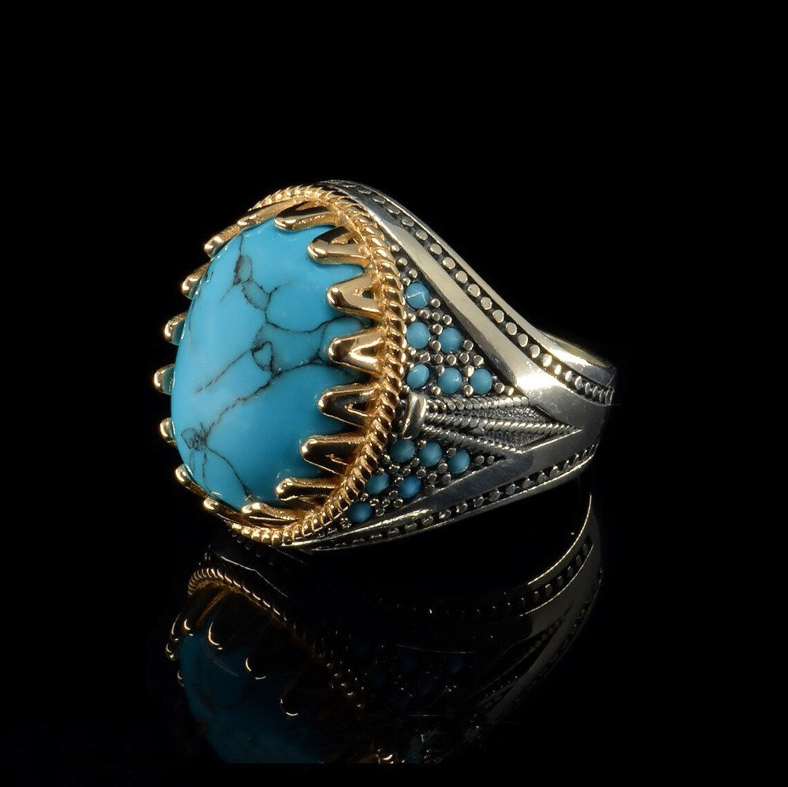 Men's Electroplated Two-color Inlaid Turquoise Ring