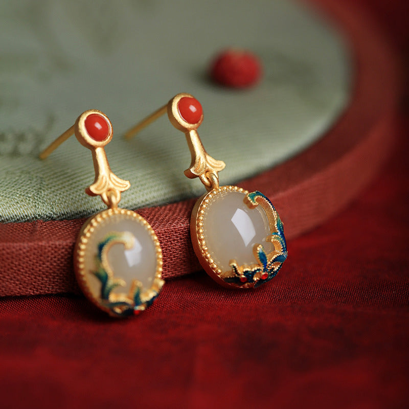 Ancient Gold Hetian Jade Earrings