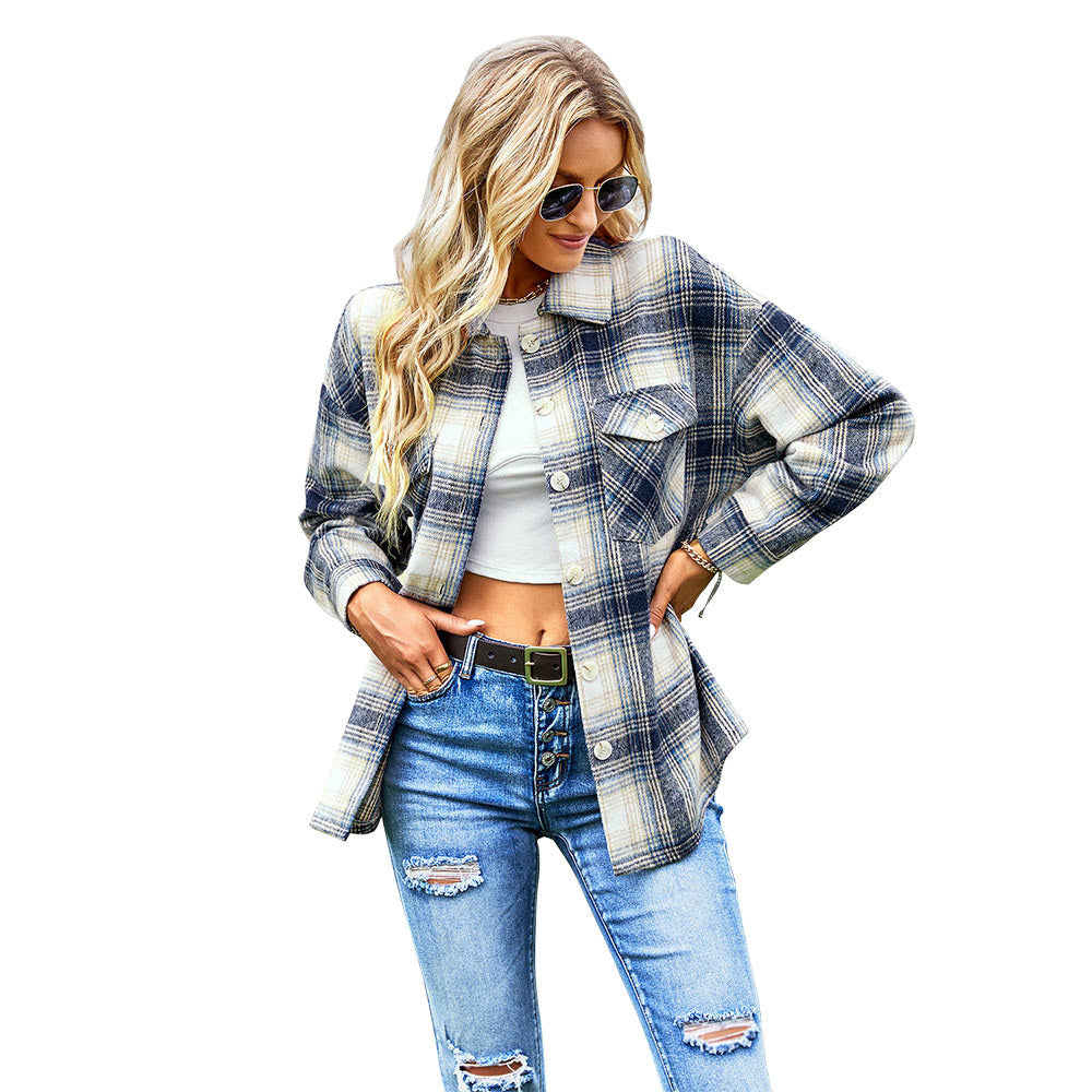 Women's Fashion Casual All-matching Plaid Shirt Top