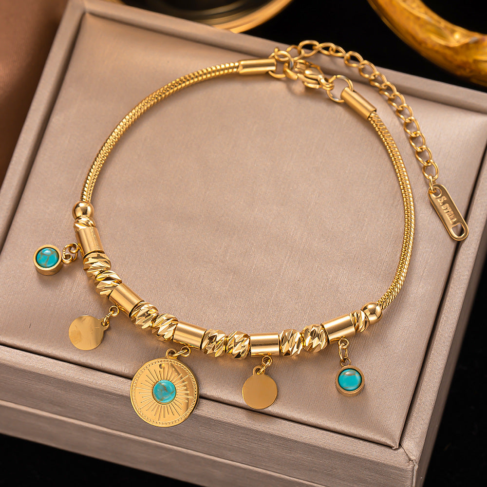 Roman Turquoise Stainless Steel Necklace-18K Gold-plated