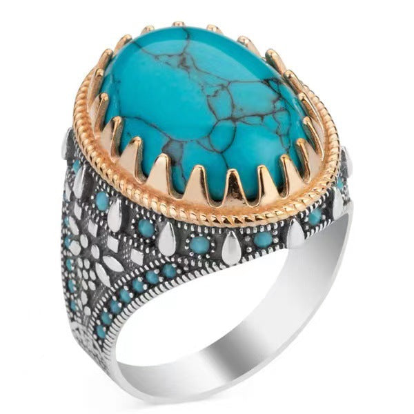 Men's Electroplated Two-color Inlaid Turquoise Ring