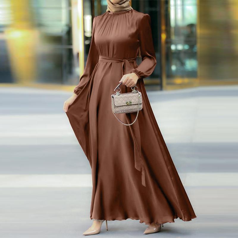 Women's Fashion Round Neck Long Sleeve Tie Loose Dress