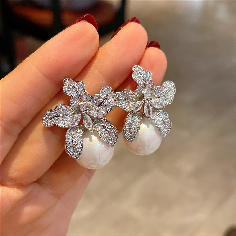 S925 Silver Needle New Full Diamond Lily Flower Earrings For Women's Light Luxury