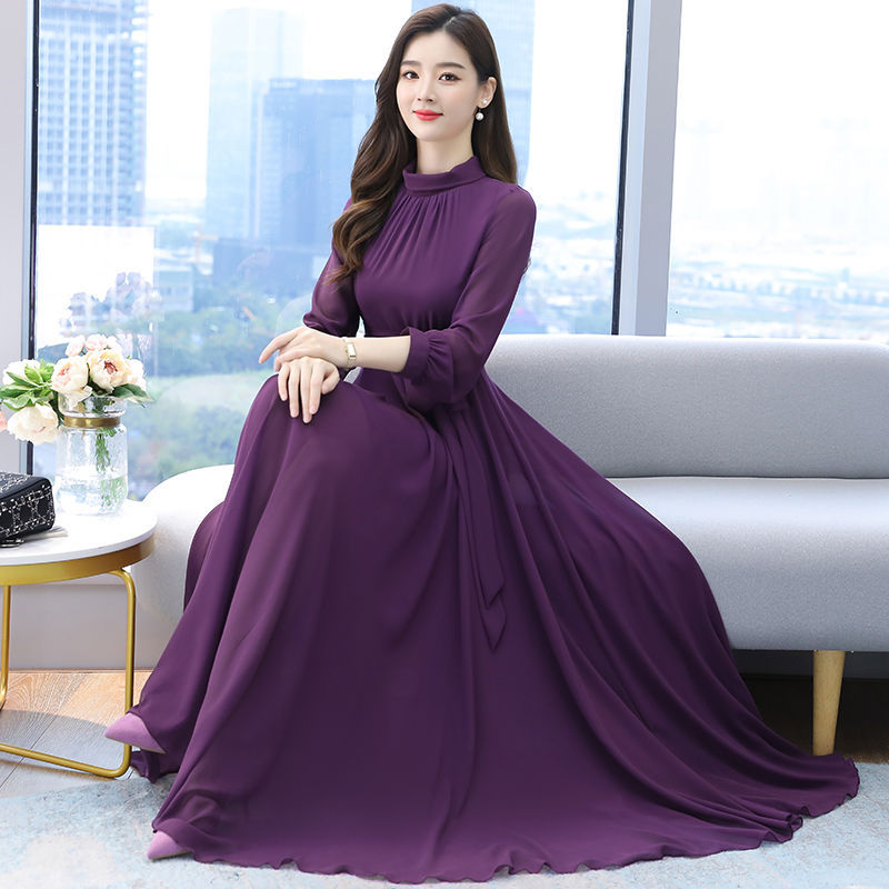 Fashion Women's Solid Color Chiffon Dress