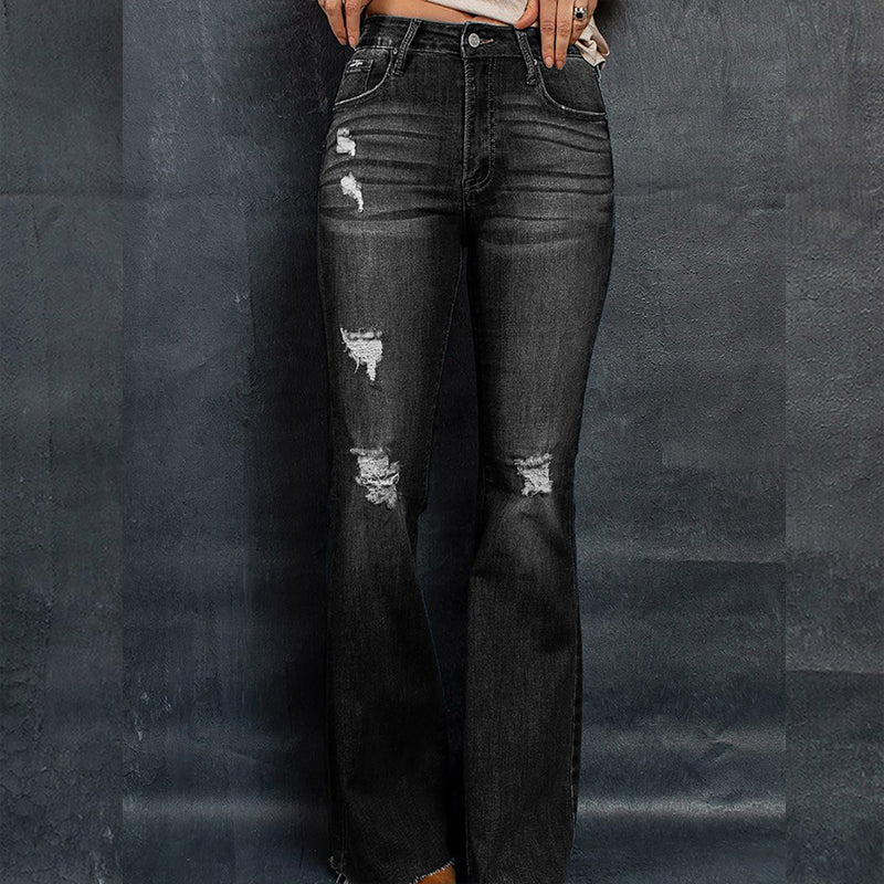 European And American High Waist Slim Denim Washed Pants