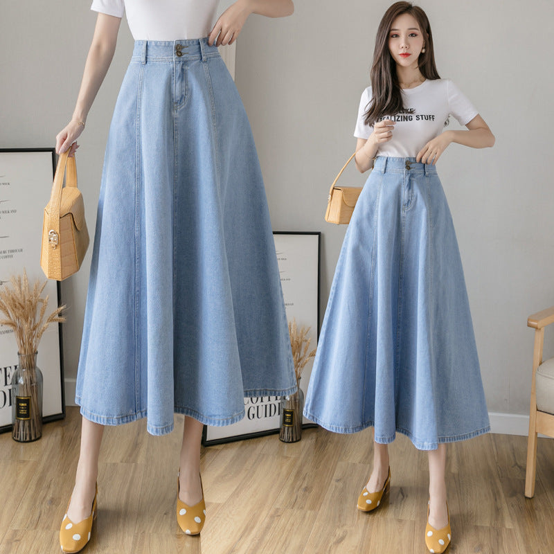 Ladies Mid-length Denim Umbrella Skirt