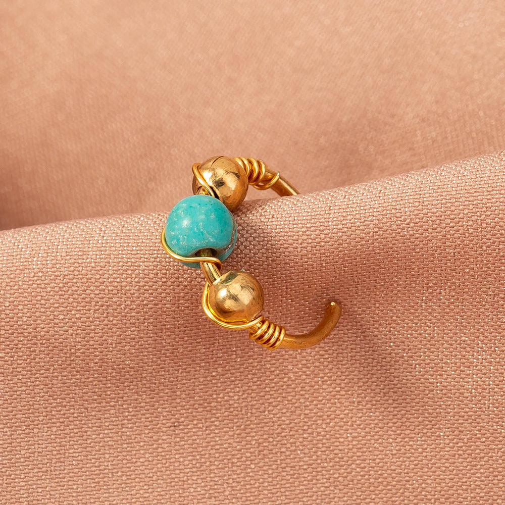 Bohemian Green Turquoise Beads Hand-wound Nose Ring