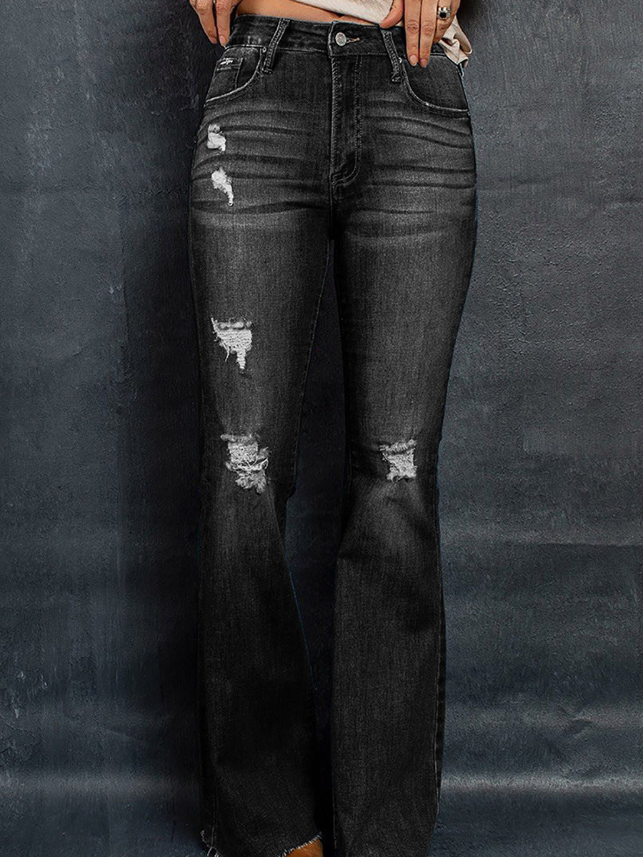 European And American High Waist Slim Denim Washed Pants