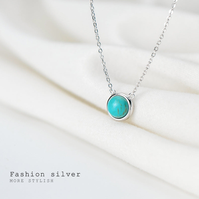 Silver Japanese Fashion Synthetic Blue Turquoise Necklace