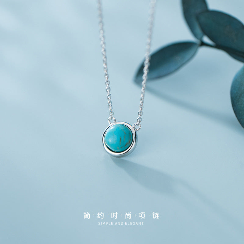 Silver Japanese Fashion Synthetic Blue Turquoise Necklace