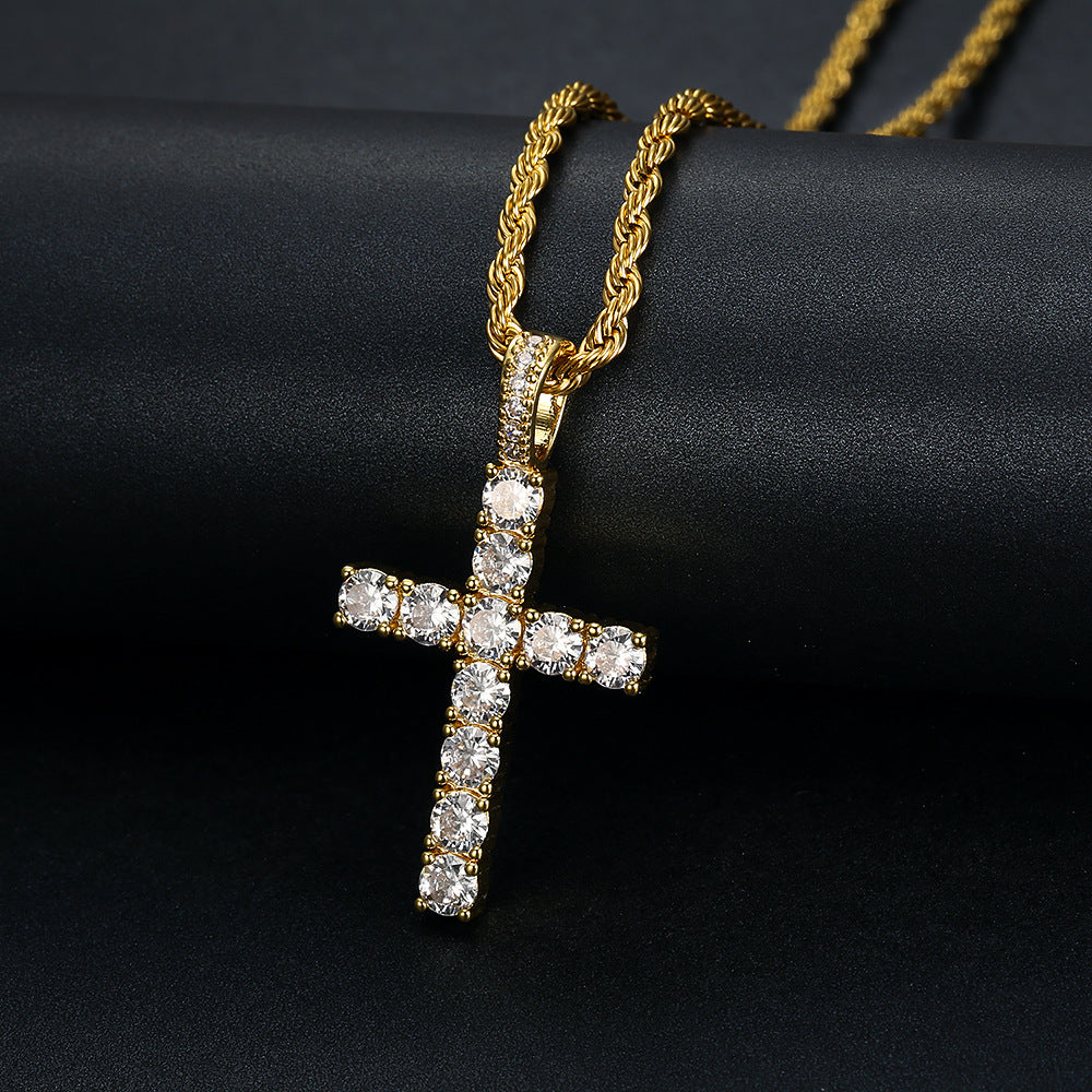 Copper Micro-inlaid Zircon Cross Plated Necklace