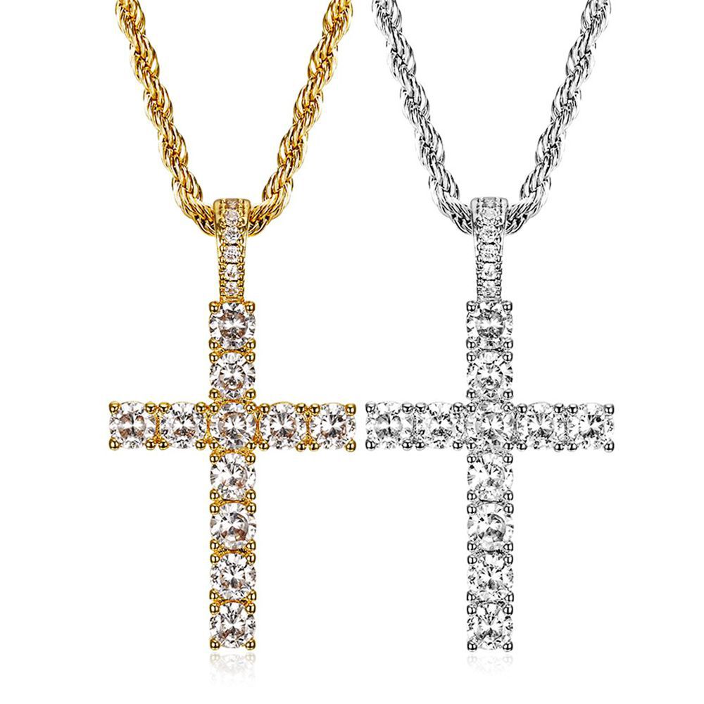 Copper Micro-inlaid Zircon Cross Plated Necklace