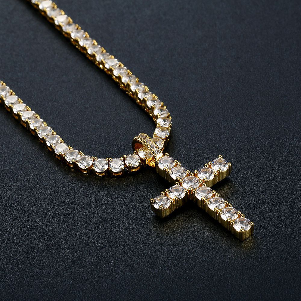 Copper Micro-inlaid Zircon Cross Plated Necklace