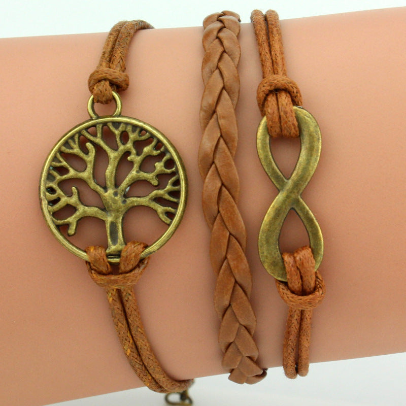 Hand Jewelry Retro 8-character Leaf Multi-layer Braided Bracelet Bracelet