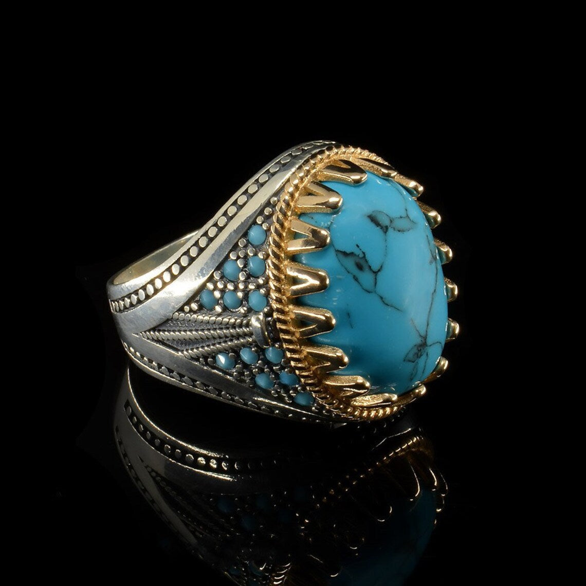 Men's Electroplated Two-color Inlaid Turquoise Ring