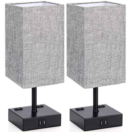 Small Cloth Cover Table Lamp Touch Three-speed Dimming USB Rechargeable AC Plug